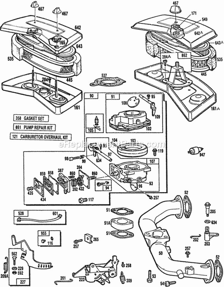 Carburetor Assemblies AC Diagram and Parts List for 404707-0100-01  Briggs and Stratton Engine